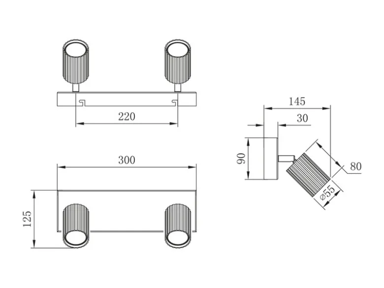 LED Deckenstrahler 2-flammig aus Metall Hellgrau, Breite 30cm