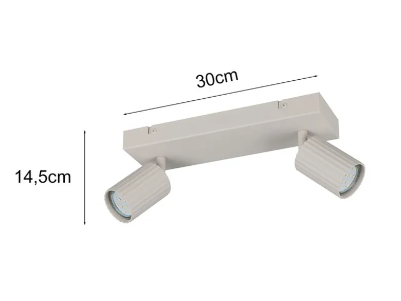LED Deckenstrahler 2-flammig aus Metall Hellgrau, Breite 30cm