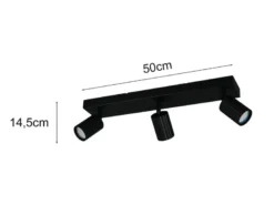 LED Deckenstrahler 3-flammig aus Metall Schwarz, Breite 50cm