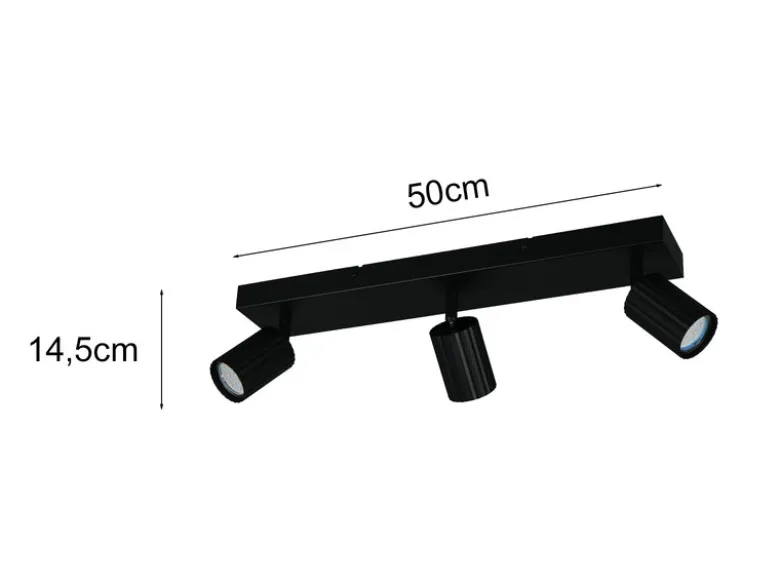 LED Deckenstrahler 3-flammig aus Metall Schwarz, Breite 50cm