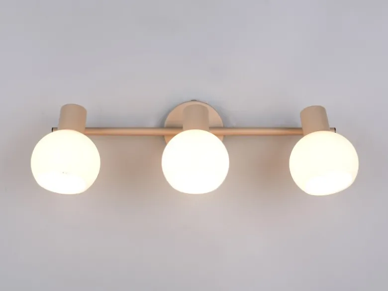 LED Deckenstrahler 3-flammig aus Metall in Beige mit Glasschirmen, Breite 45cm