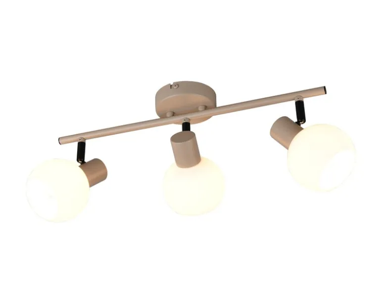 LED Deckenstrahler 3-flammig aus Metall in Beige mit Glasschirmen, Breite 45cm