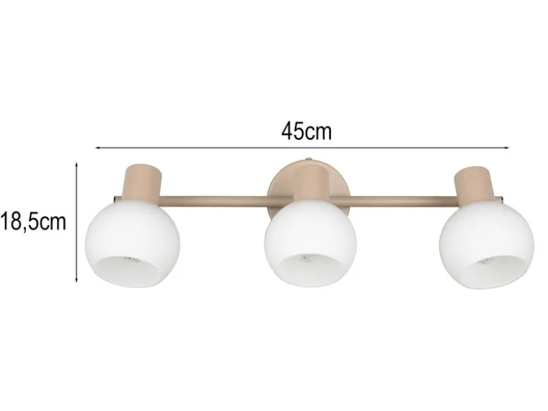 LED Deckenstrahler 3-flammig aus Metall in Beige mit Glasschirmen, Breite 45cm