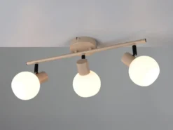 LED Deckenstrahler 3-flammig aus Metall in Beige mit Glasschirmen, Breite 45cm