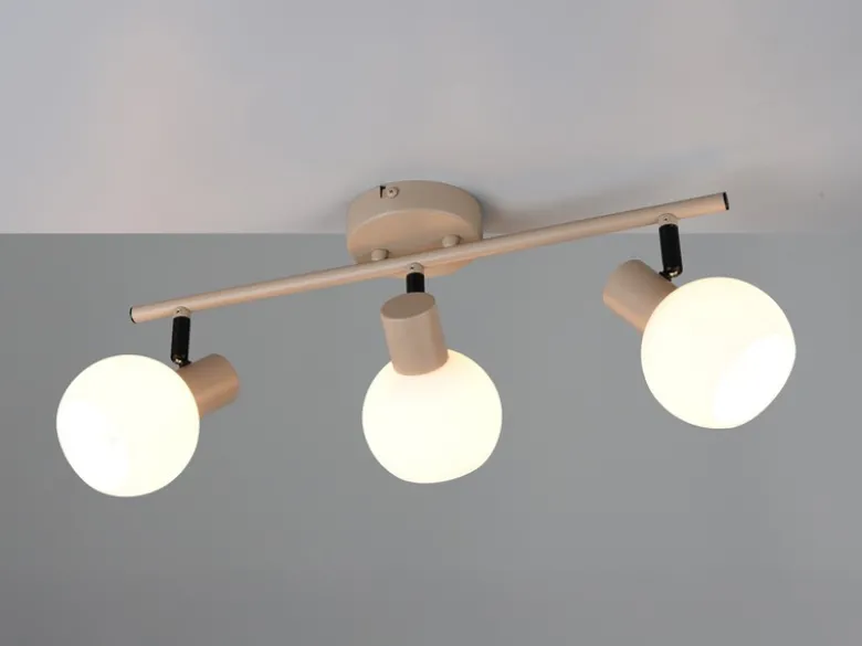 LED Deckenstrahler 3-flammig aus Metall in Beige mit Glasschirmen, Breite 45cm