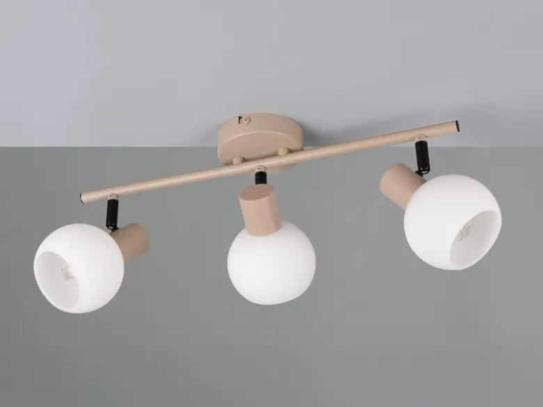 LED Deckenstrahler 3-flammig aus Metall in Beige mit Glasschirmen, Breite 45cm