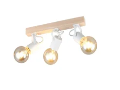 LED Deckenstrahler 3-flammig aus Metall Weiß mit Naturholz, Breite 42cm