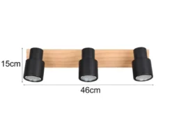 LED Deckenstrahler 3-flammig aus Metall in Schwarz mit Holz, Breite 46cm