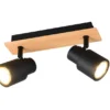 LED Deckenstrahler 2-flammig aus Metall in Schwarz mit Holz, Breite 31cm