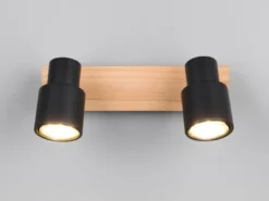 LED Deckenstrahler 2-flammig aus Metall in Schwarz mit Holz, Breite 31cm