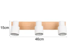 LED Deckenstrahler 3-flammig aus Metall in Weiß mit Holz, Breite 46cm