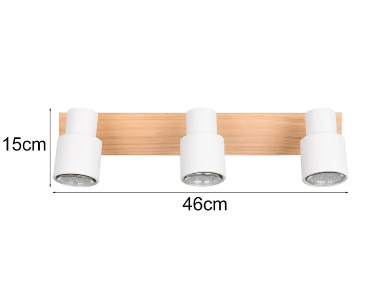 LED Deckenstrahler 3-flammig aus Metall in Weiß mit Holz, Breite 46cm
