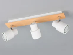 LED Deckenstrahler 3-flammig aus Metall in Weiß mit Holz, Breite 46cm