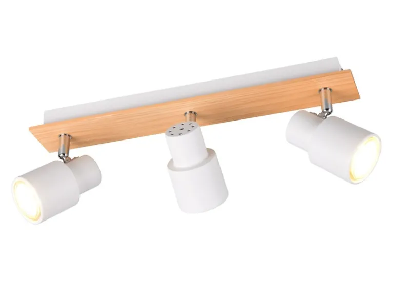 LED Deckenstrahler 3-flammig aus Metall in Weiß mit Holz, Breite 46cm
