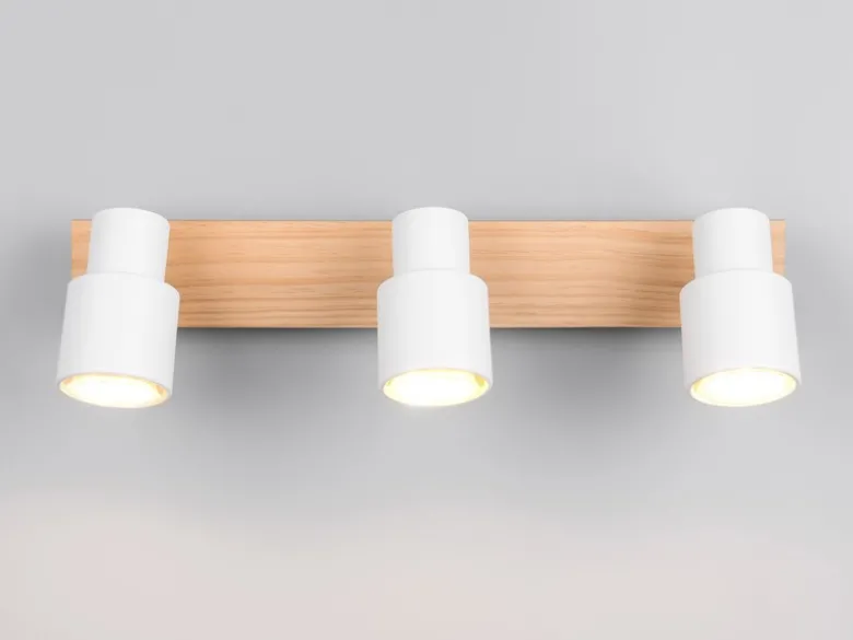 LED Deckenstrahler 3-flammig aus Metall in Weiß mit Holz, Breite 46cm