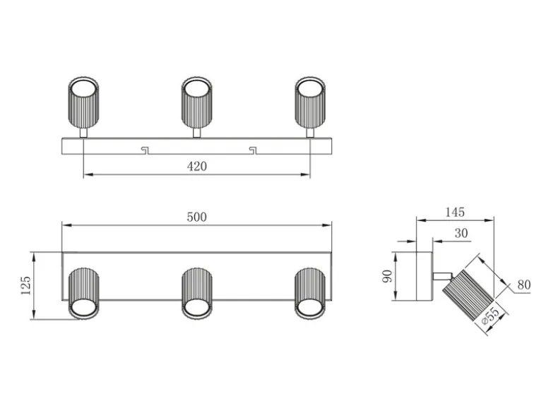 LED Deckenstrahler 3-flammig aus Metall Hellgrau, Breite 50cm