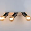 LED Deckenstrahler 3-flammig aus Metall Schwarz mit Naturholz, Breite 42cm