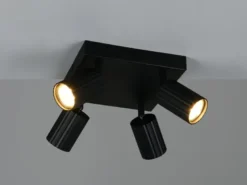 LED Deckenstrahler 4-flammig aus Metall Schwarz, Quadrat 20cm