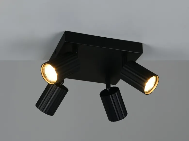 LED Deckenstrahler 4-flammig aus Metall Schwarz, Quadrat 20cm