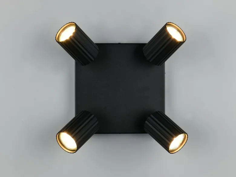 LED Deckenstrahler 4-flammig aus Metall Schwarz, Quadrat 20cm