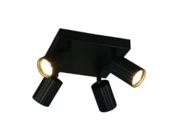 LED Deckenstrahler 4-flammig aus Metall Schwarz, Quadrat 20cm