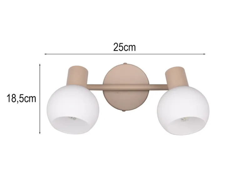 LED Deckenstrahler 2-flammig aus Metall in Beige mit Glasschirmen, Breite 25cm