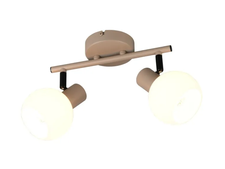 LED Deckenstrahler 2-flammig aus Metall in Beige mit Glasschirmen, Breite 25cm