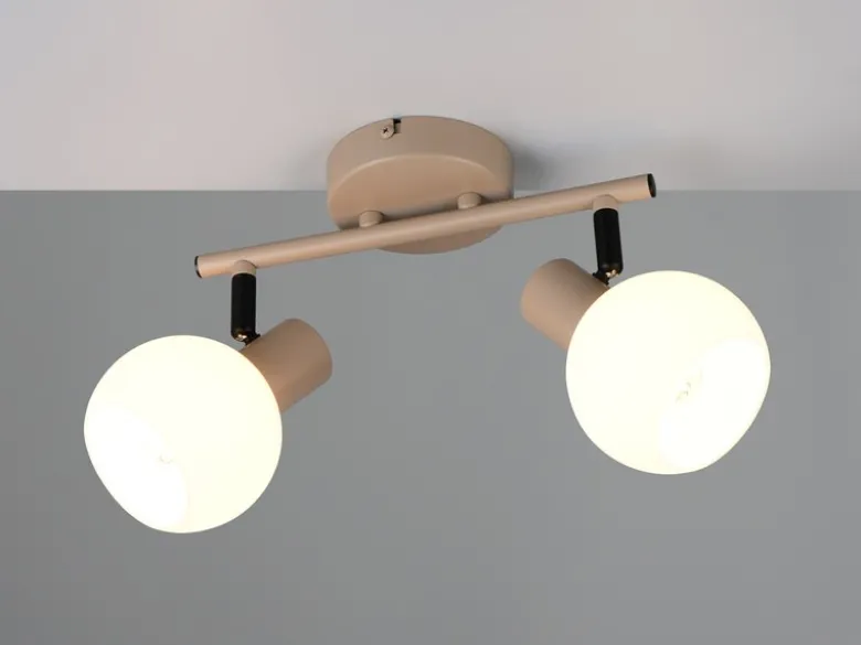 LED Deckenstrahler 2-flammig aus Metall in Beige mit Glasschirmen, Breite 25cm