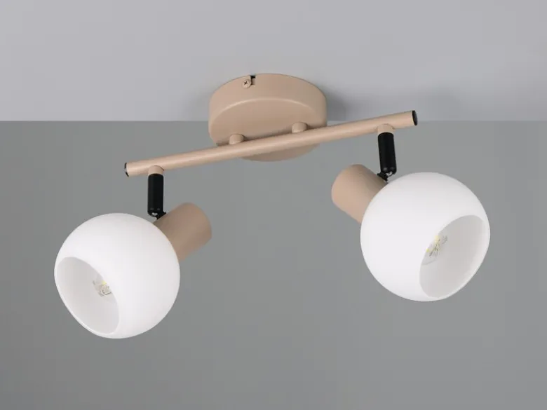 LED Deckenstrahler 2-flammig aus Metall in Beige mit Glasschirmen, Breite 25cm