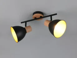 LED Deckenstrahler 2-flammig aus Metall in Schwarz/Gold & Holzoptik, B: 49cm