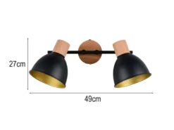 LED Deckenstrahler 2-flammig aus Metall in Schwarz/Gold & Holzoptik, B: 49cm