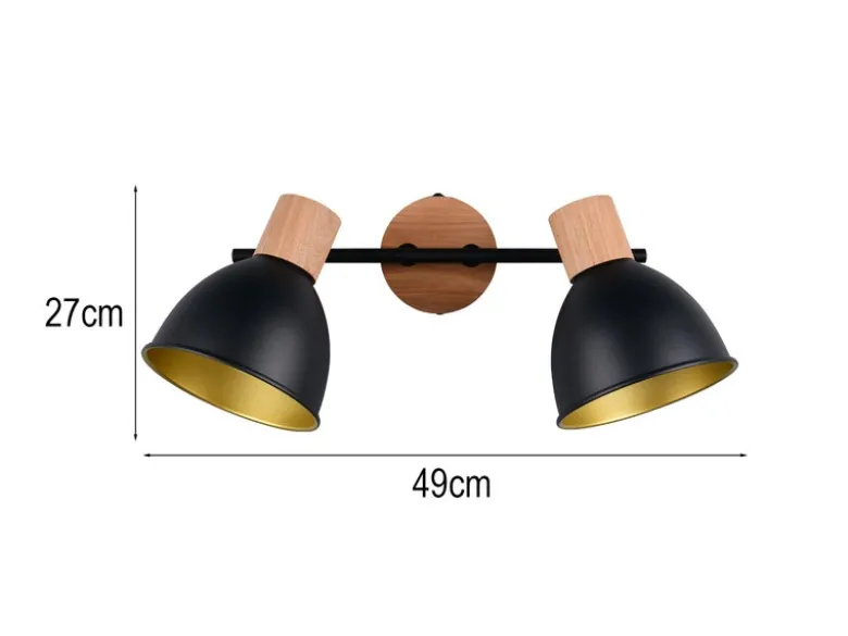 LED Deckenstrahler 2-flammig aus Metall in Schwarz/Gold & Holzoptik, B: 49cm