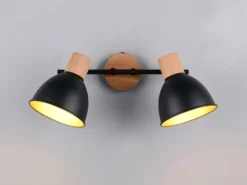 LED Deckenstrahler 2-flammig aus Metall in Schwarz/Gold & Holzoptik, B: 49cm