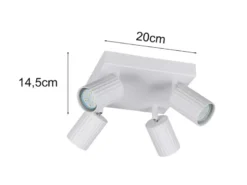 LED Deckenstrahler 4-flammig aus Metall Weiß, Quadrat 20cm