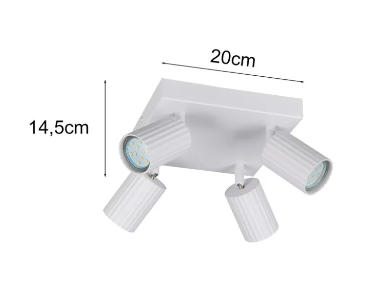 LED Deckenstrahler 4-flammig aus Metall Weiß, Quadrat 20cm