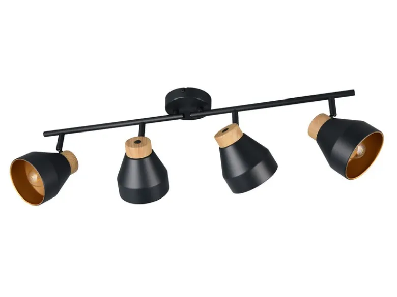 LED Deckenstrahler 4-flammig aus Metall Schwarz innen Gold, Breite 71cm
