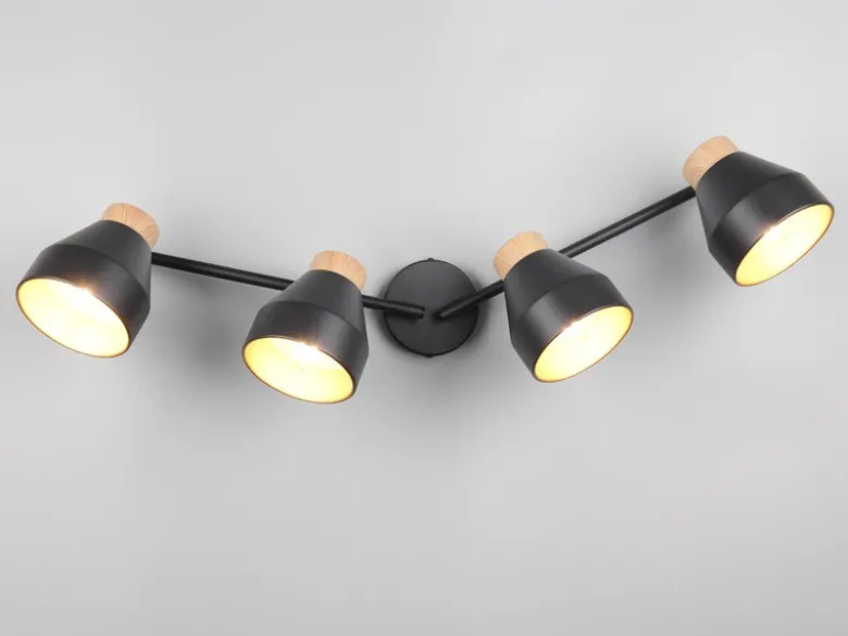LED Deckenstrahler 4-flammig aus Metall Schwarz innen Gold, Breite 71cm