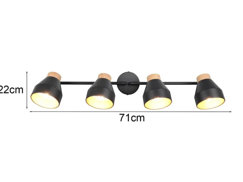 LED Deckenstrahler 4-flammig aus Metall Schwarz innen Gold, Breite 71cm