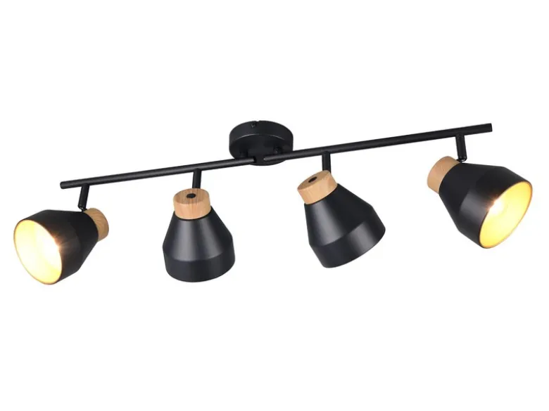 LED Deckenstrahler 4-flammig aus Metall Schwarz innen Gold, Breite 71cm