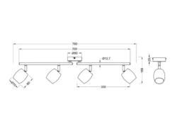 LED Deckenstrahler 4-flammig aus Metall Schwarz Breite 70,5cm