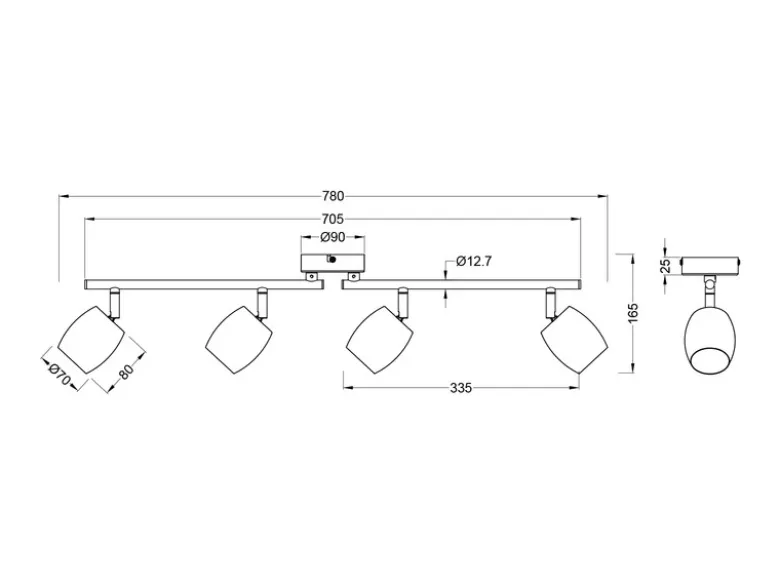 LED Deckenstrahler 4-flammig aus Metall Schwarz Breite 70,5cm