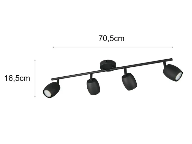 LED Deckenstrahler 4-flammig aus Metall Schwarz Breite 70,5cm