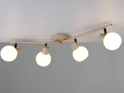LED Deckenstrahler 4-flammig aus Metall in Beige mit Glasschirmen, Breite 70cm