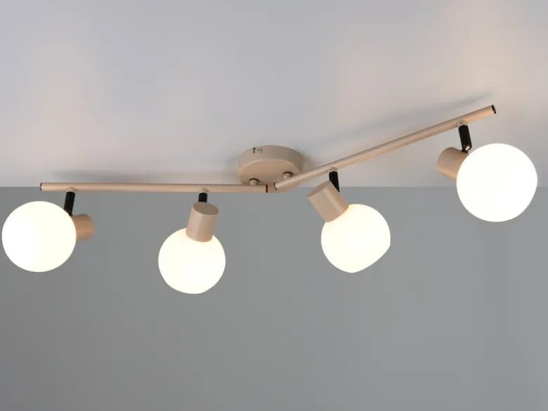 LED Deckenstrahler 4-flammig aus Metall in Beige mit Glasschirmen, Breite 70cm