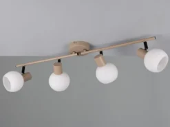 LED Deckenstrahler 4-flammig aus Metall in Beige mit Glasschirmen, Breite 70cm
