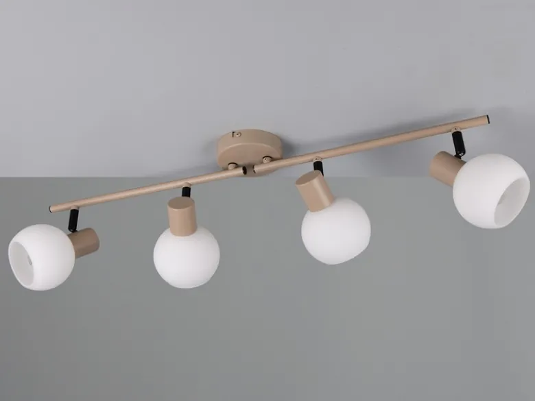 LED Deckenstrahler 4-flammig aus Metall in Beige mit Glasschirmen, Breite 70cm