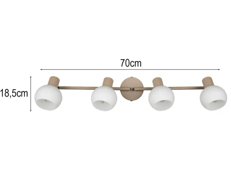 LED Deckenstrahler 4-flammig aus Metall in Beige mit Glasschirmen, Breite 70cm