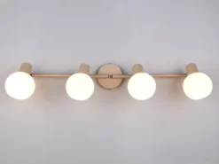 LED Deckenstrahler 4-flammig aus Metall in Beige mit Glasschirmen, Breite 70cm