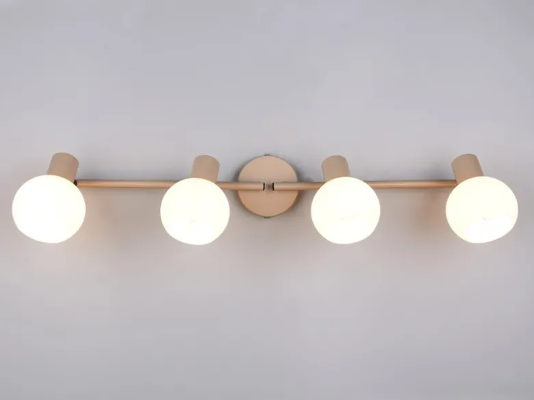LED Deckenstrahler 4-flammig aus Metall in Beige mit Glasschirmen, Breite 70cm