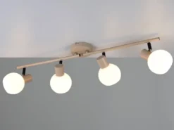 LED Deckenstrahler 4-flammig aus Metall in Beige mit Glasschirmen, Breite 70cm